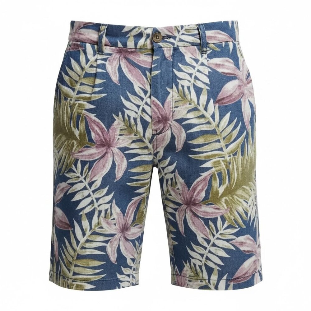 Scotch & Soda Mens Twill Loose Fit Indigo Floral Shorts Size 30 Navy Pink Green